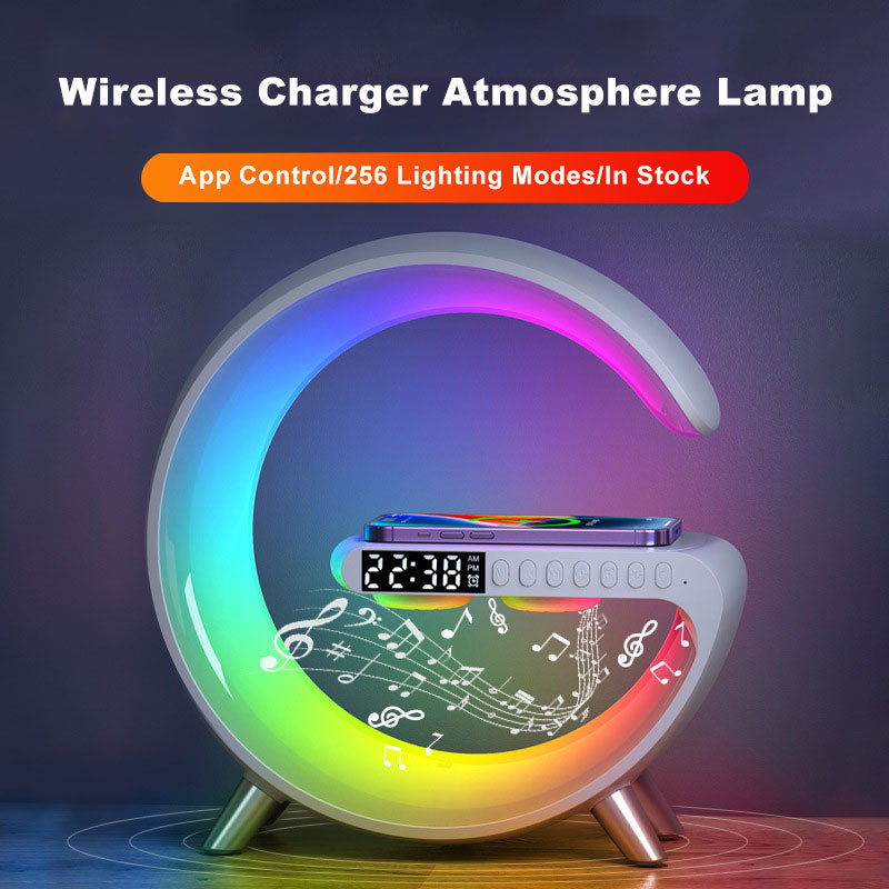 5 in 1 Bluetooth Speaker Wireless Charger LED Lamp with Alarm Clock